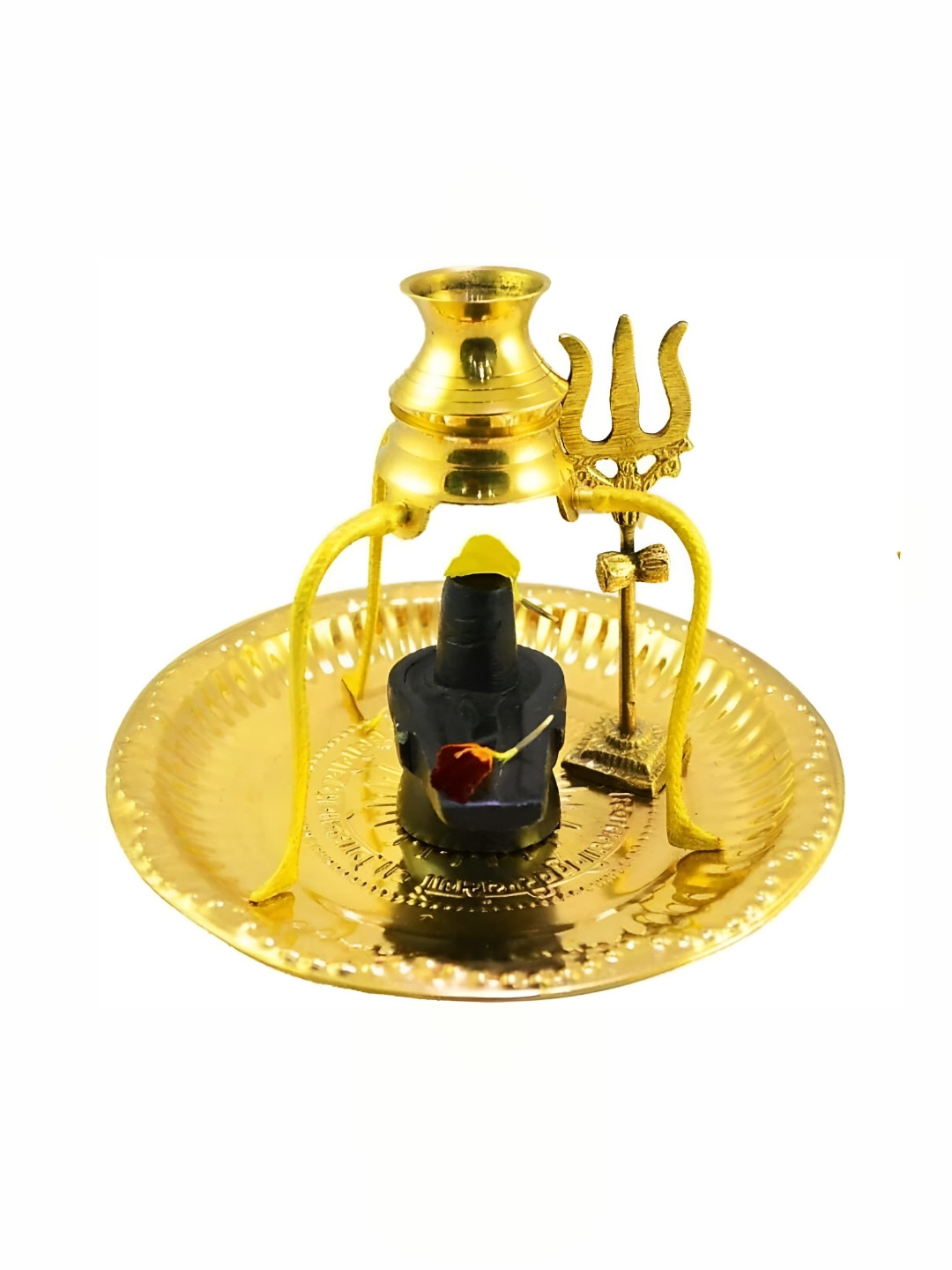Navyaksh Abhishek Patera with Shivling Gold Brass Metallic Prayer Room Set of 5 Medium Showpieces -