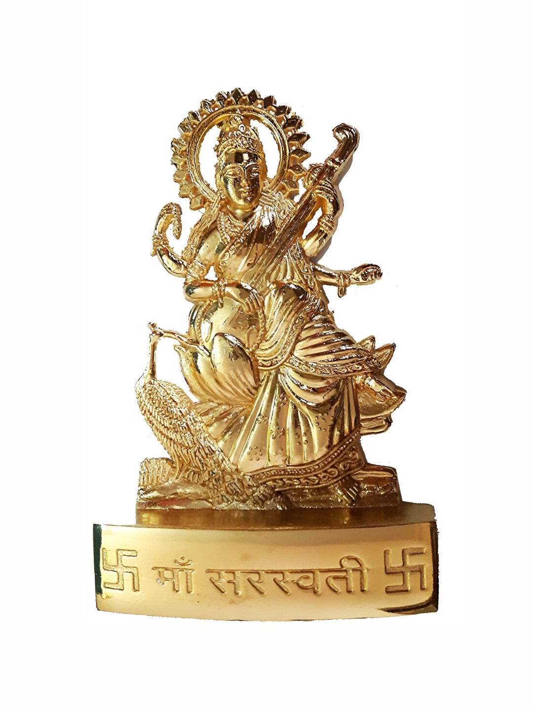Navyaksh Saraswati Gold Metal Metallic Prayer Room Small Showpiece -