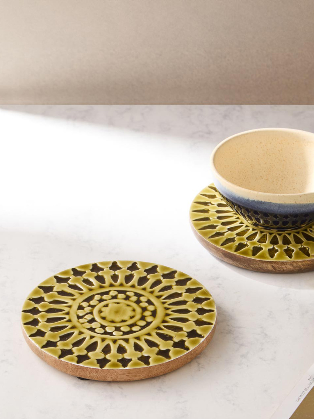 Fabindia Set of 2 Enamelled Trivet Coasters