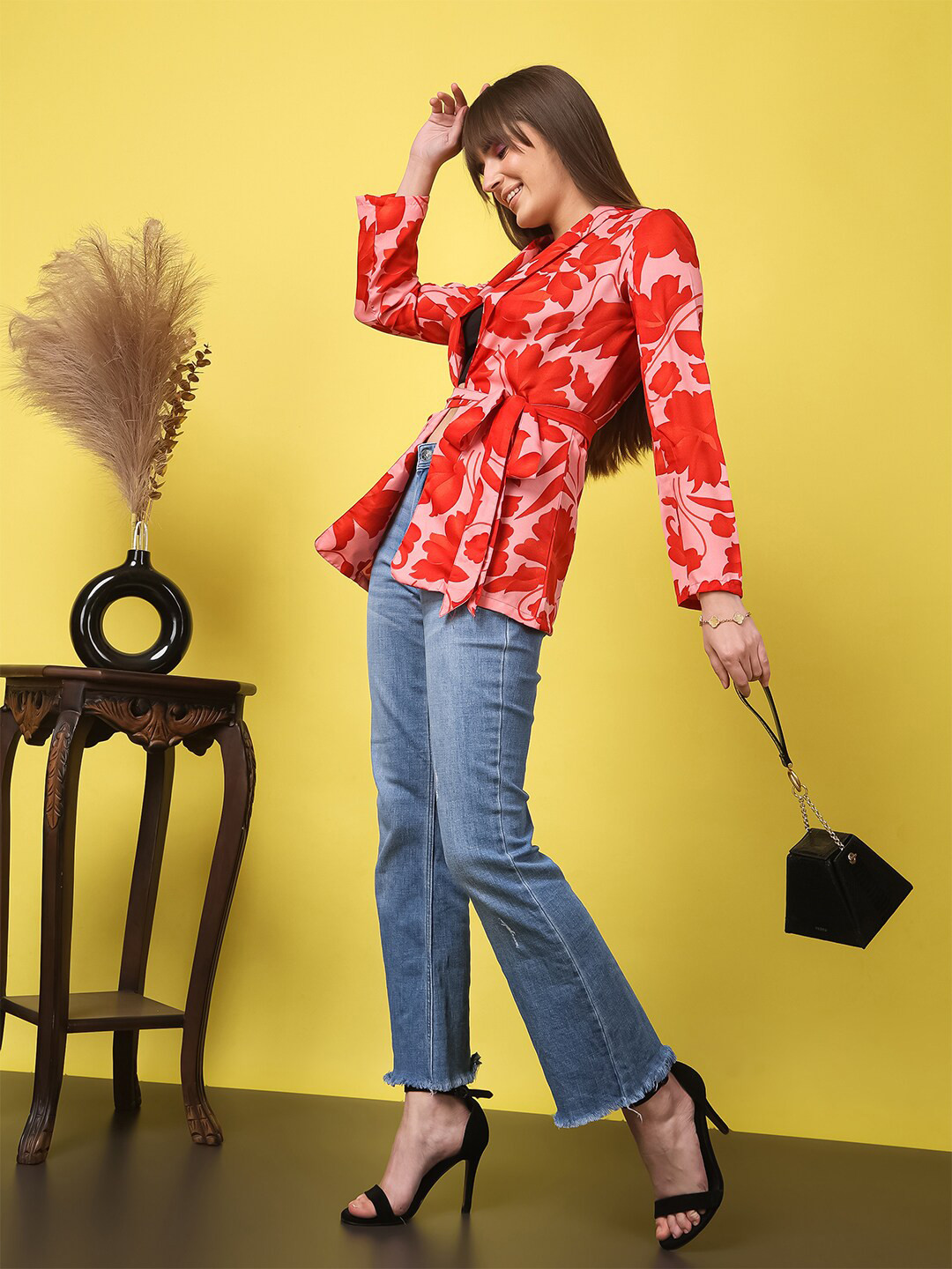 Cation Floral Printed Tie-Up Shrug