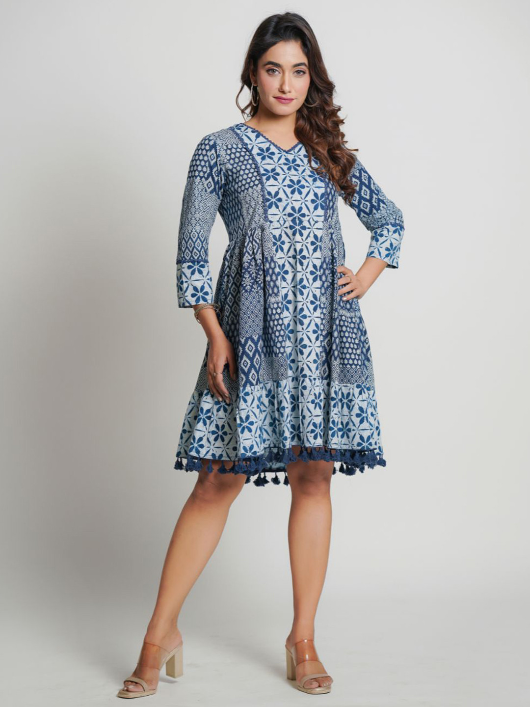 Zolo Label Floral Printed Tassel Cotton Fit and Flare Dress