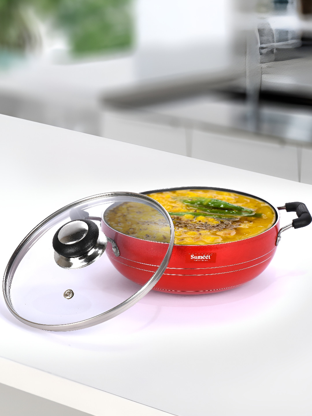 Sumeet Red Aluminium Dishwasher Safe Kadhai or Wok