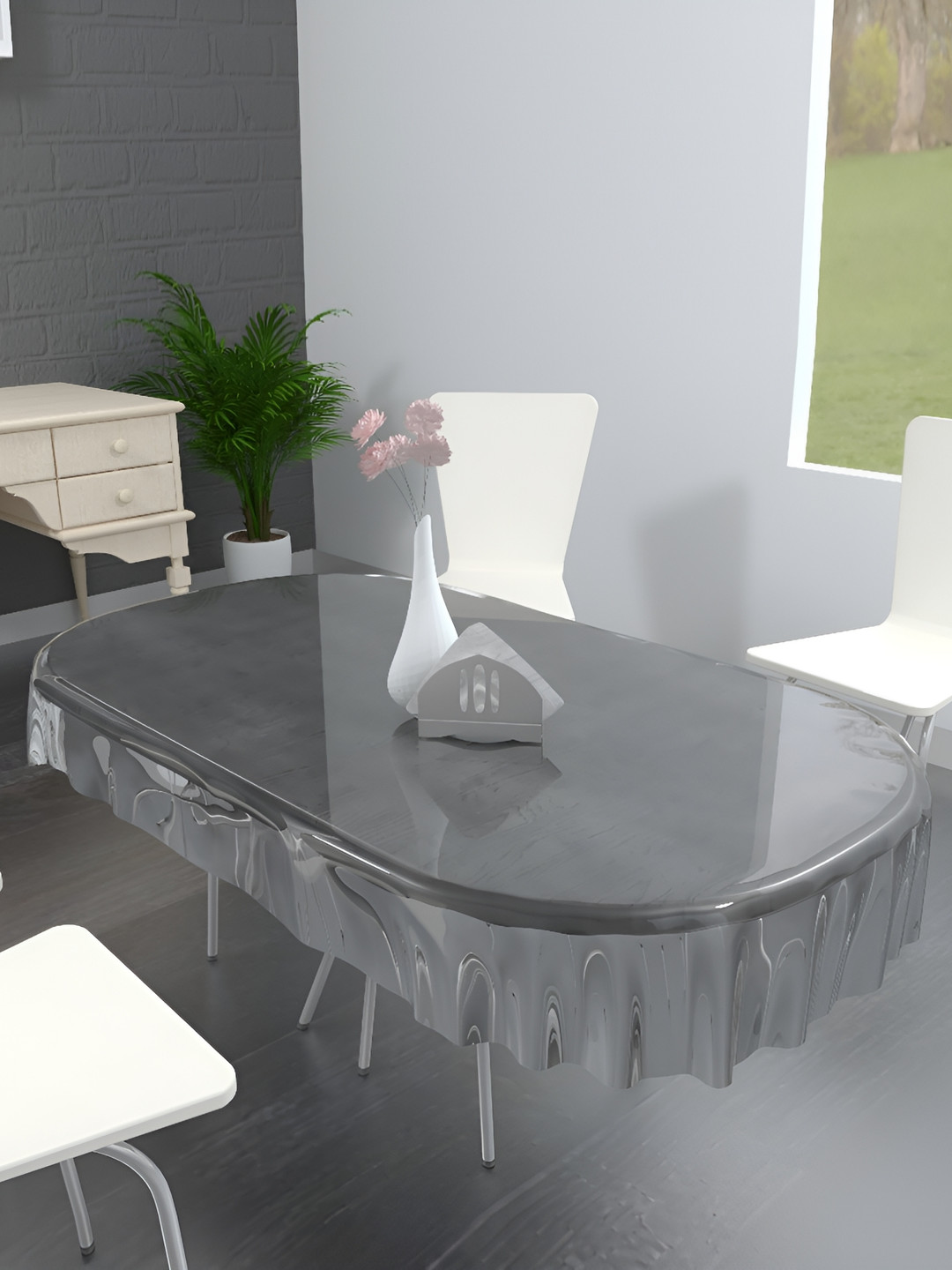 MONKDECOR Transparent 6 Seater Oval Waterproof Table Cover