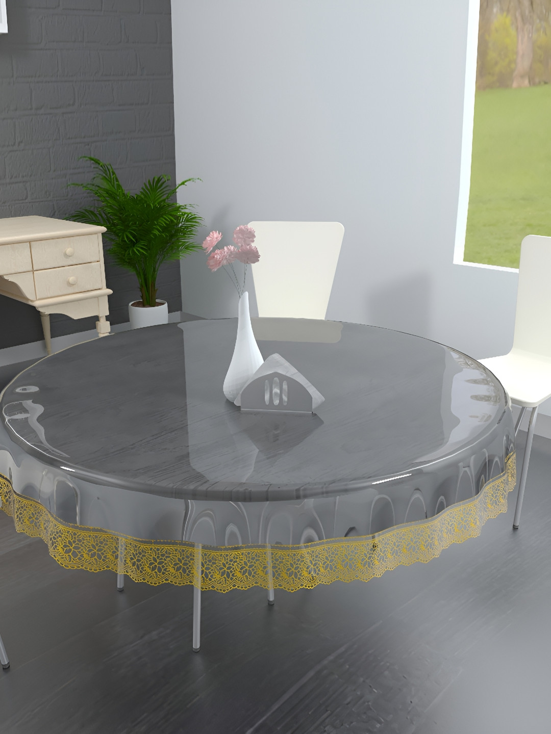 MONKDECOR Transparent 4 Seater Round Waterproof Table Cover