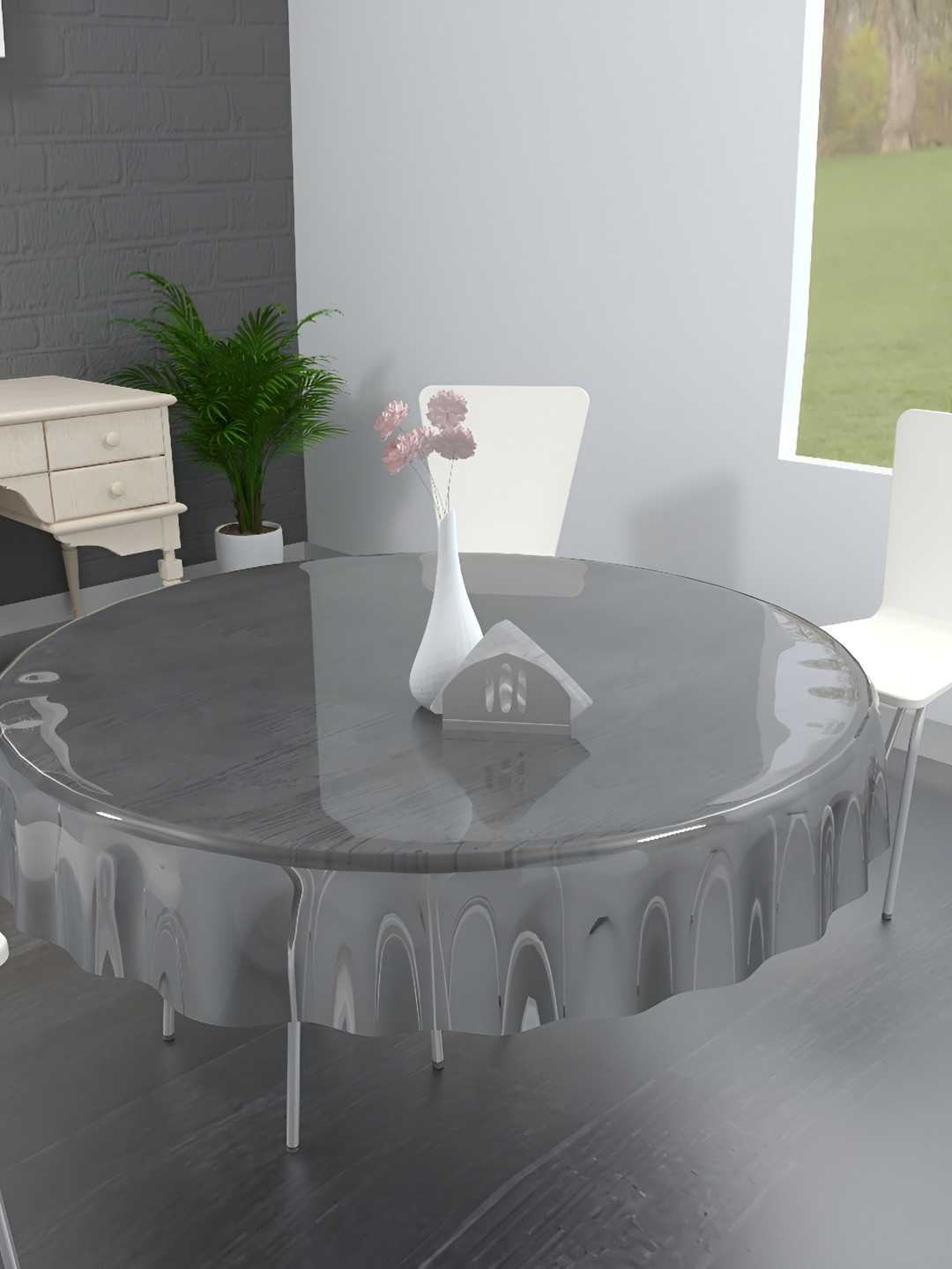 MONKDECOR Transparent 4 Seater Round Waterproof Table Cover