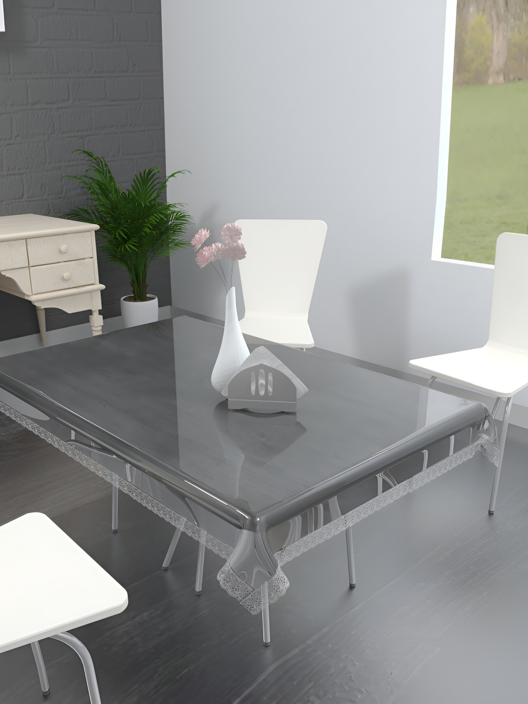 MONKDECOR Transparent 4 Seater Rectangle Waterproof Table Cover