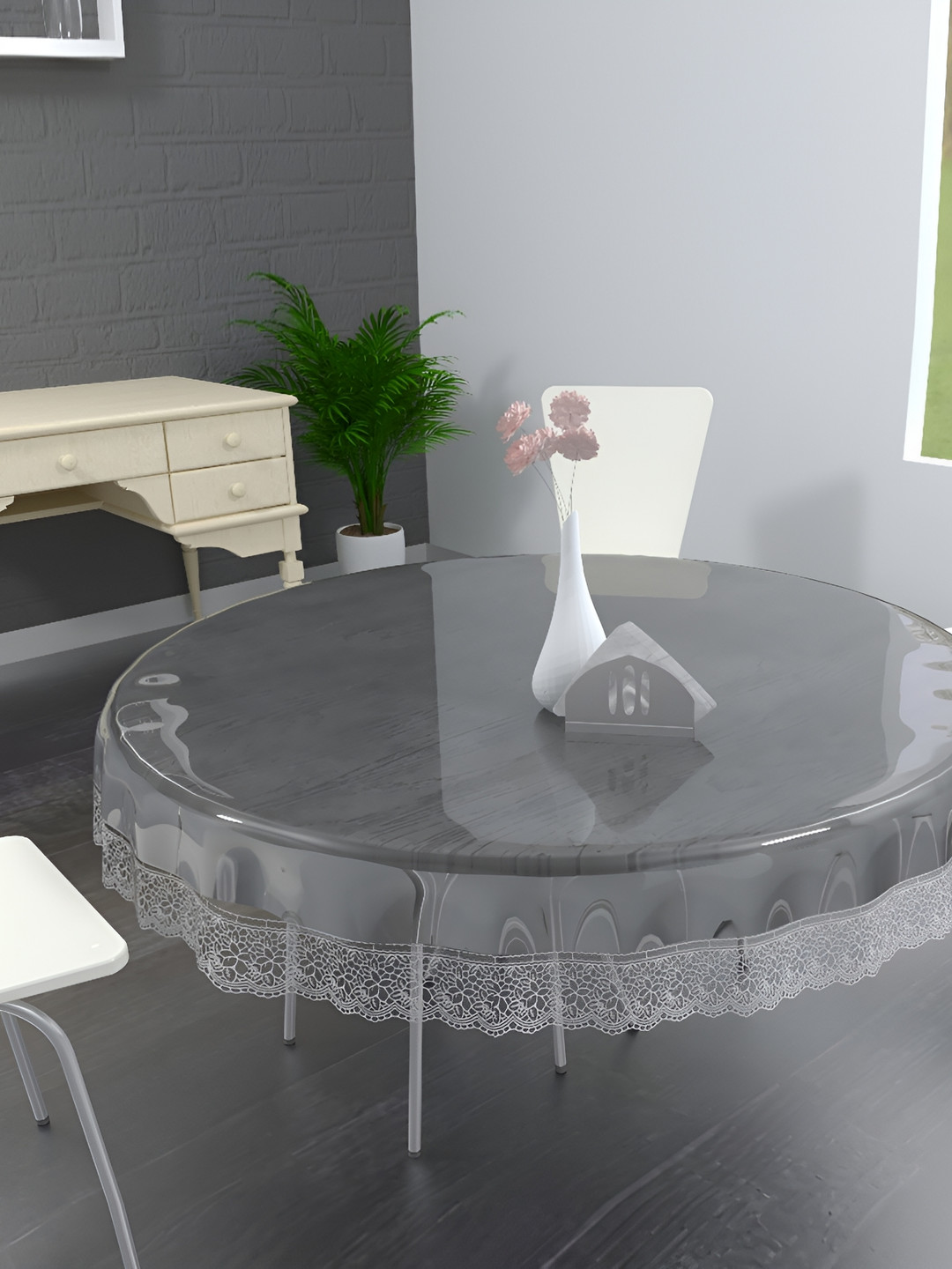 MONKDECOR Transparent 6 Seater Round Waterproof Table Cover