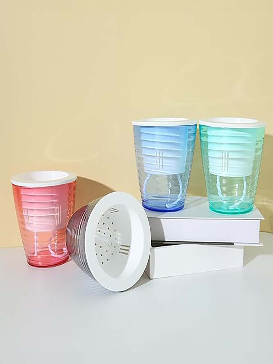 Kuber Industries Green & Blue 4 Pcs Self Watering Flower Pot Planters For Indoor