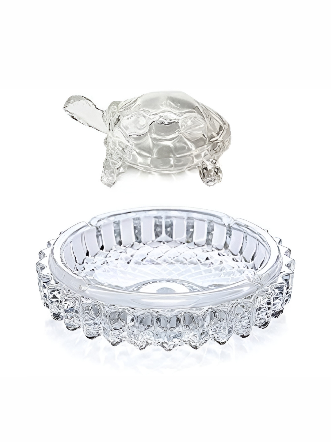 Navyaksh Kachua Plate White Glass Metallic Prayer Room Set of 2 Medium Showpieces -