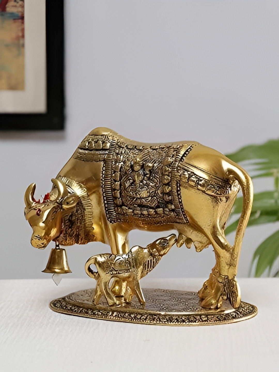 Navyaksh Cow Bachra Gold Brass Metallic Living Room Small Showpiece -
