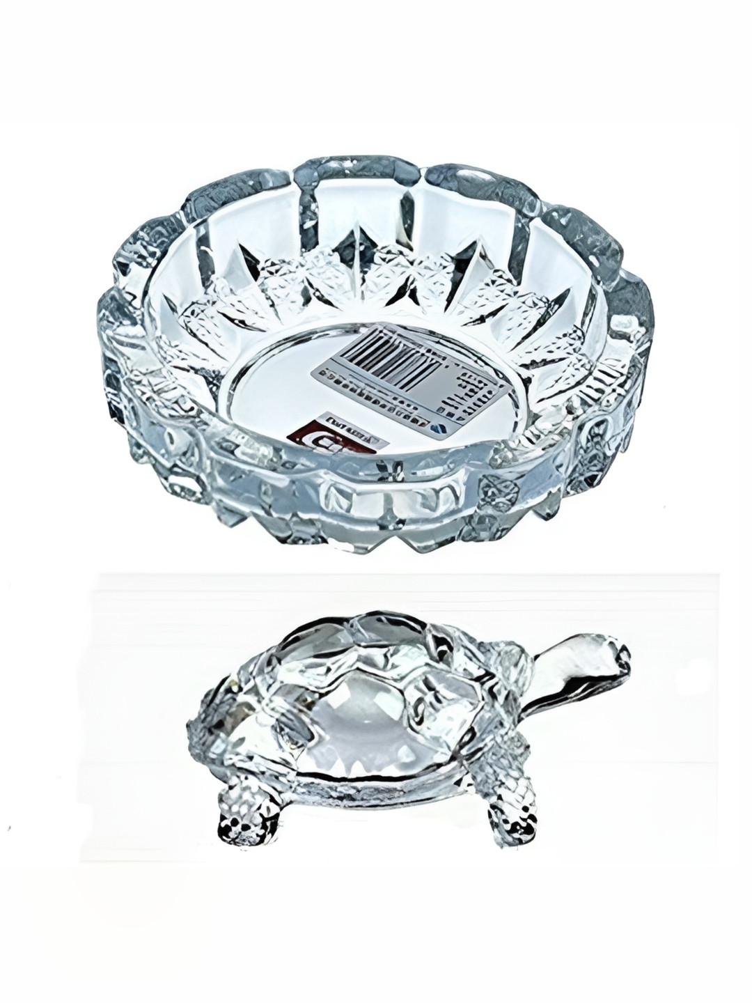 Navyaksh Turtle Plate White Glass Mirrored Prayer Room Set of 2 Small Showpieces -