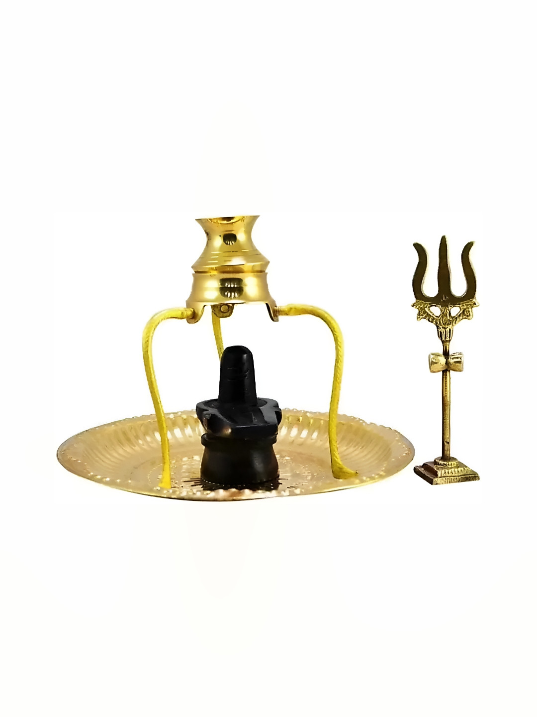 Navyaksh Shiv Ling Gold Brass Metallic Prayer Room Set of 5 Medium Showpieces -