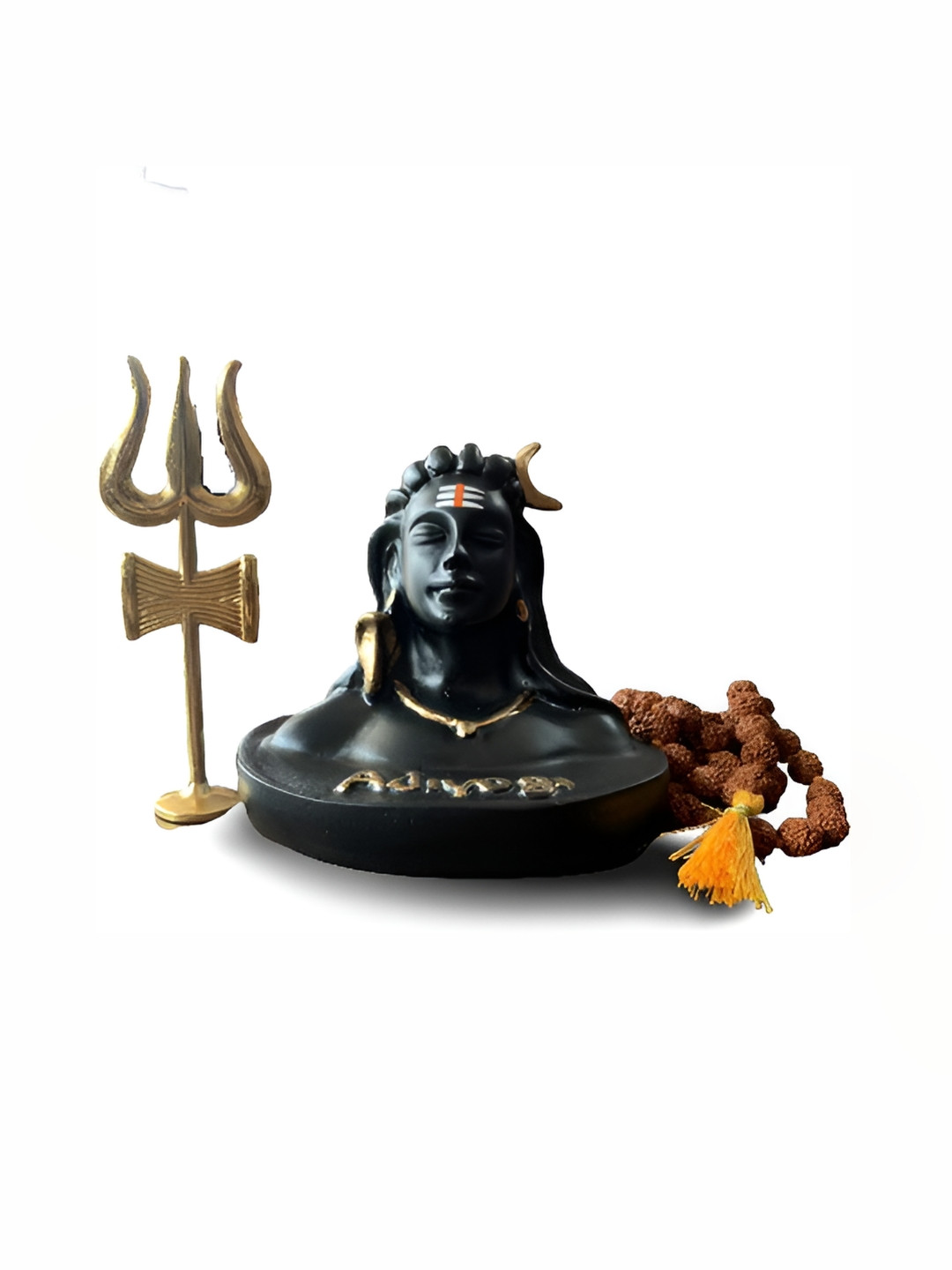 Navyaksh Yogi, Rudraksh Mala and Trishul Black Polyresin Matte Study Room Set of 3 Small Showpieces -