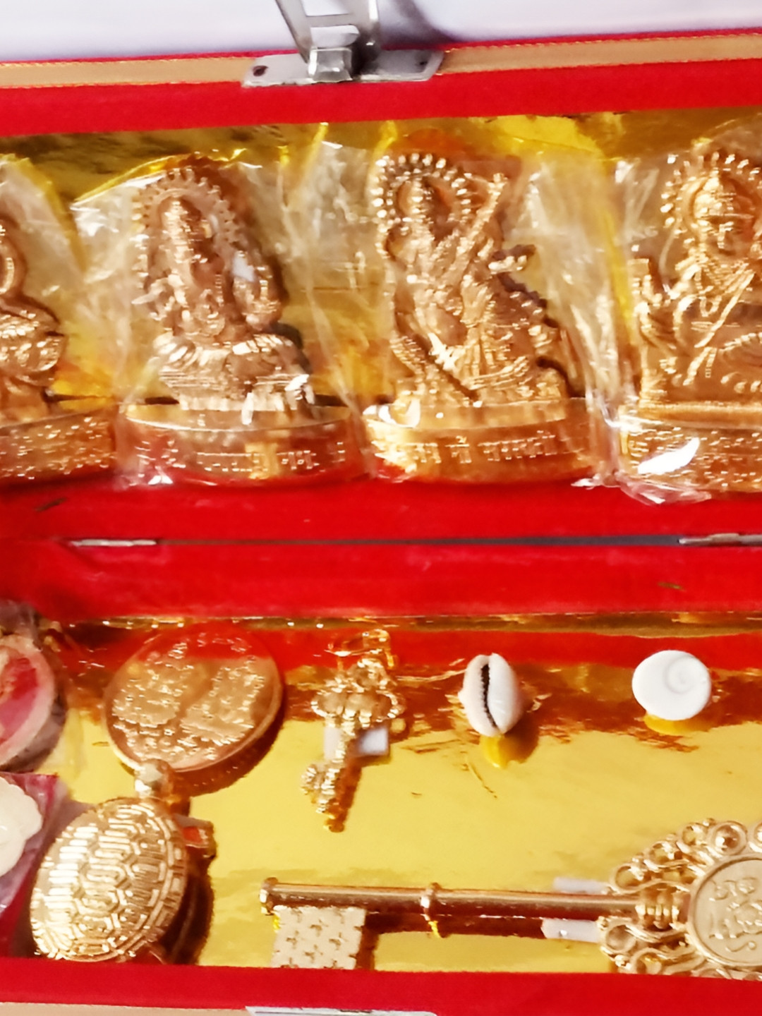 Navyaksh Dhan Laxmi Bhandari Box Gold Brass Metallic Prayer Room Medium Showpiece -