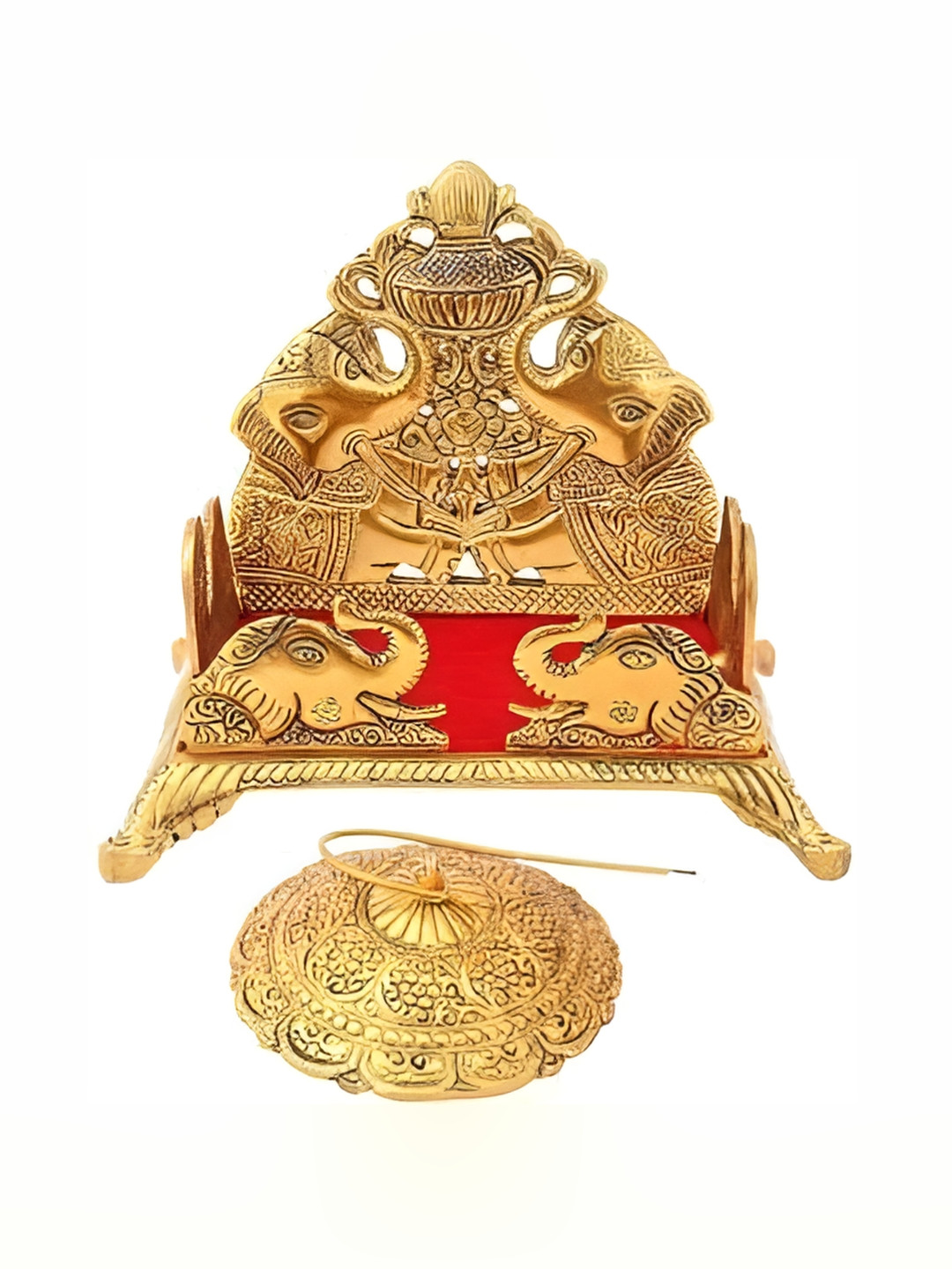 Navyaksh Singhasan Gold Metal Metallic Prayer Room Set of 2 Medium Showpieces -