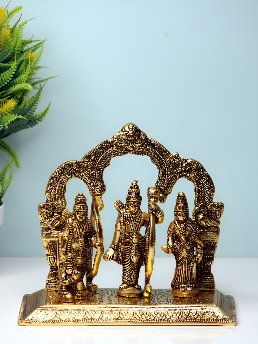 Navyaksh Ram Darbar Gold Aluminium Metallic Prayer Room Small Showpiece -