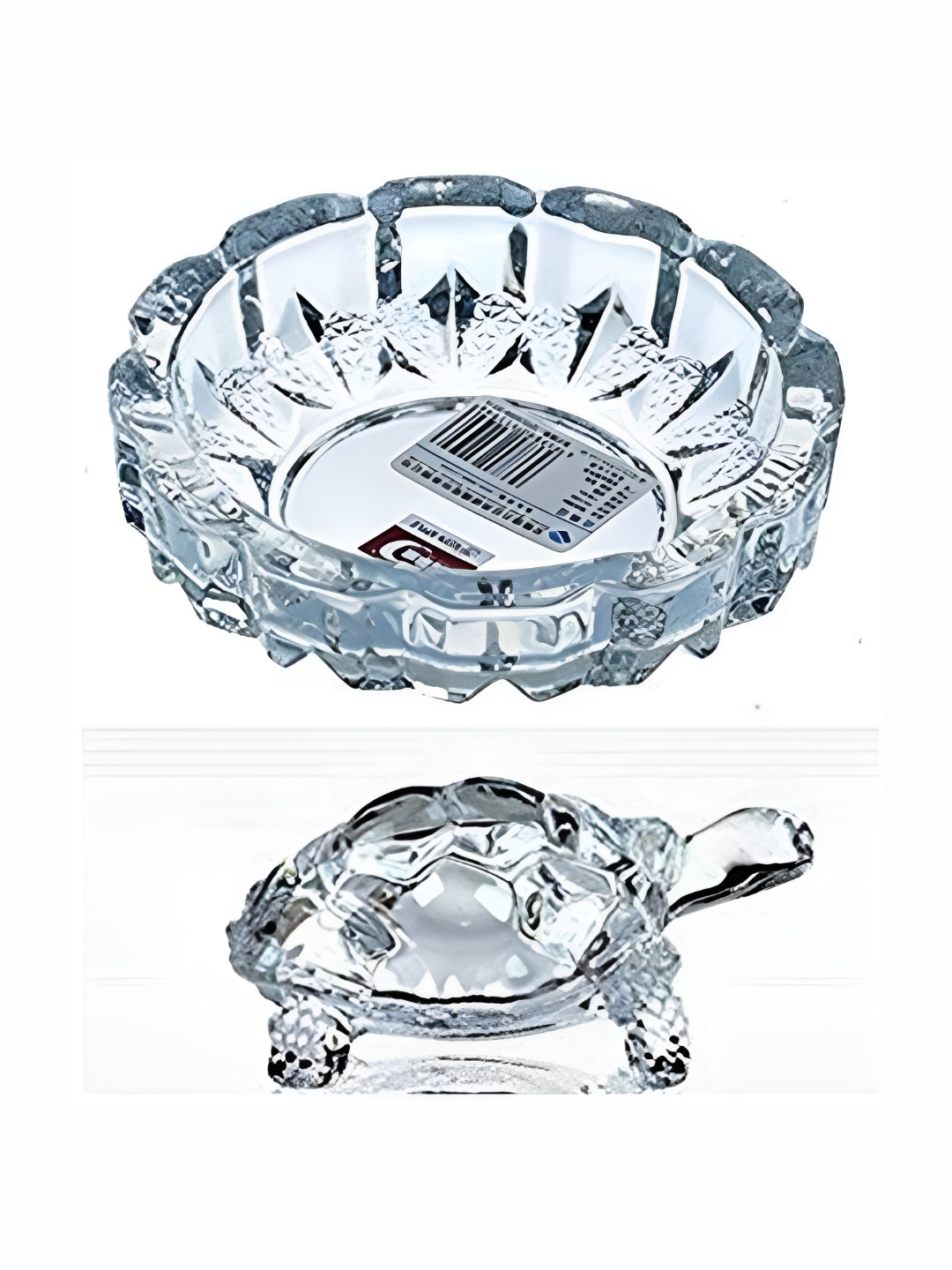 Navyaksh Turtle Plate White Crystal Glossy Prayer Room Set of 2 Small Showpieces -