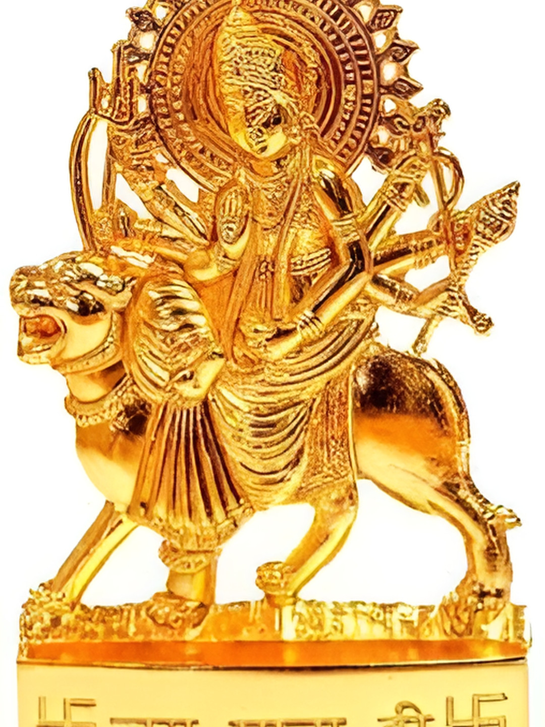 Navyaksh Durga Mata Gold Brass Metallic Prayer Room Medium Showpiece -