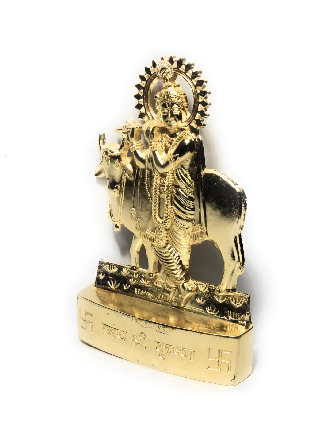 Navyaksh Krishna Gold Iron Metallic Prayer Room Tiny Showpiece - 4.7 Inches