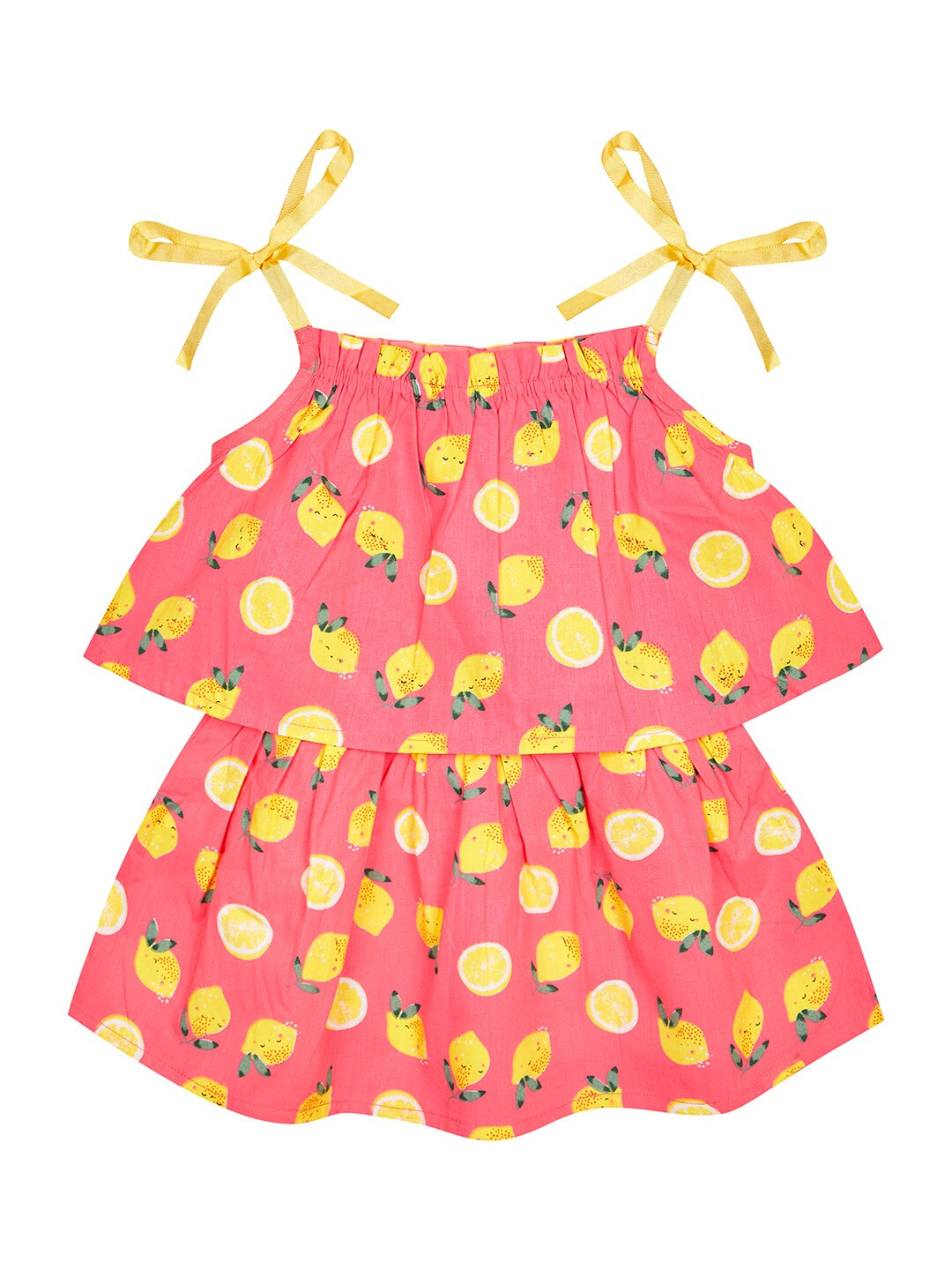 Budding Bees Girls Conversational Printed Layered Cotton Fit & Flare Dress
