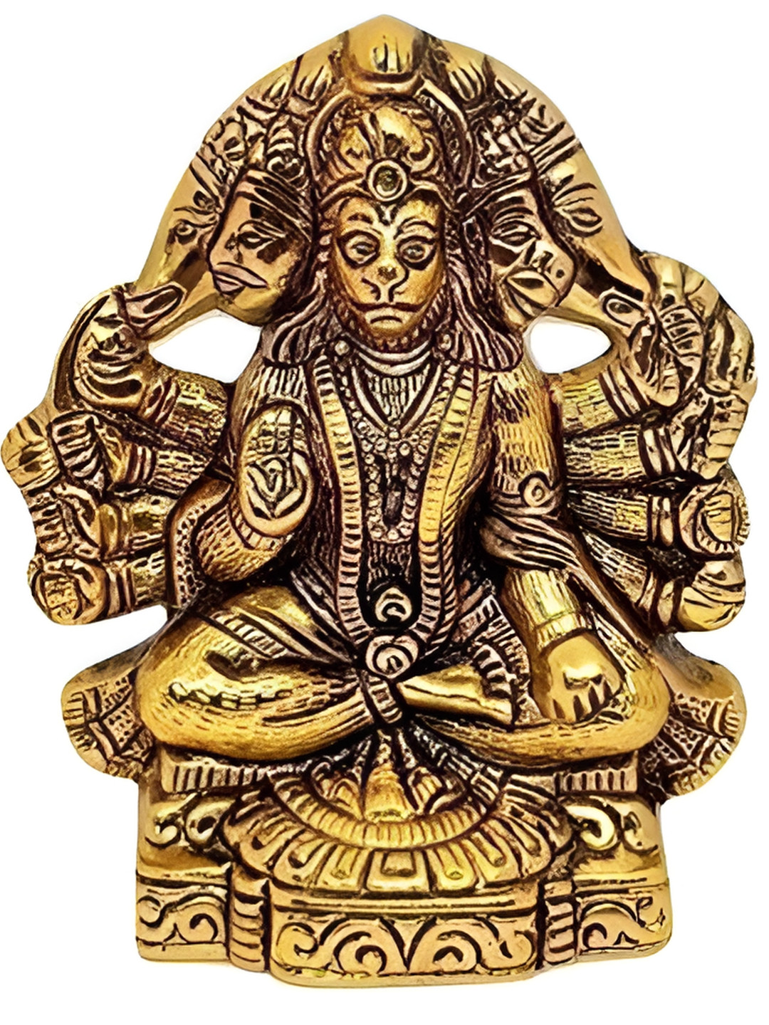 Navyaksh Panchmuki Hanuman Gold Brass Metallic Prayer Room Small Showpiece -