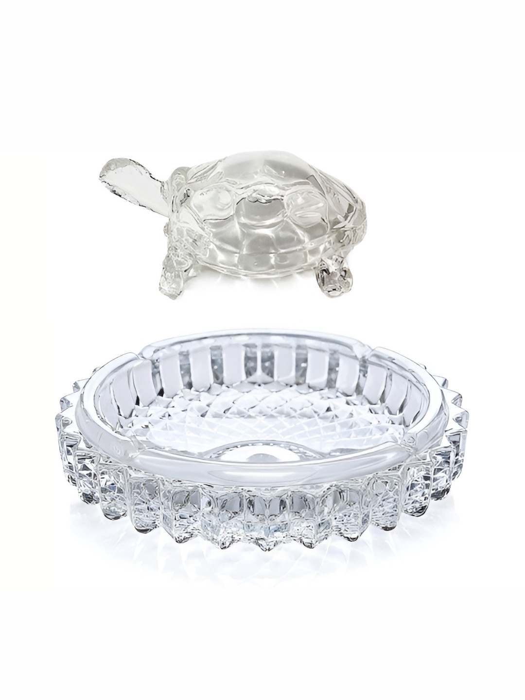 Navyaksh Kachua Plate White Glass Glossy Prayer Room Set of 2 Small Showpieces -