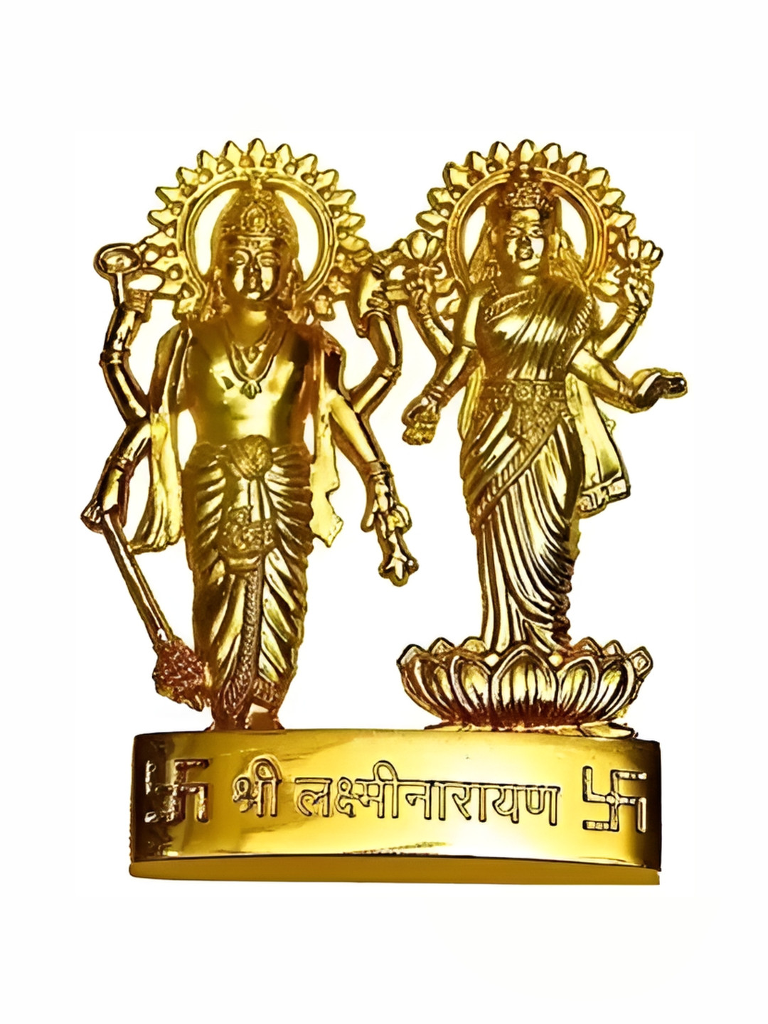 Navyaksh Standing Vishnu Laxmi Gold Metal Metallic Prayer Room Tiny Showpiece -