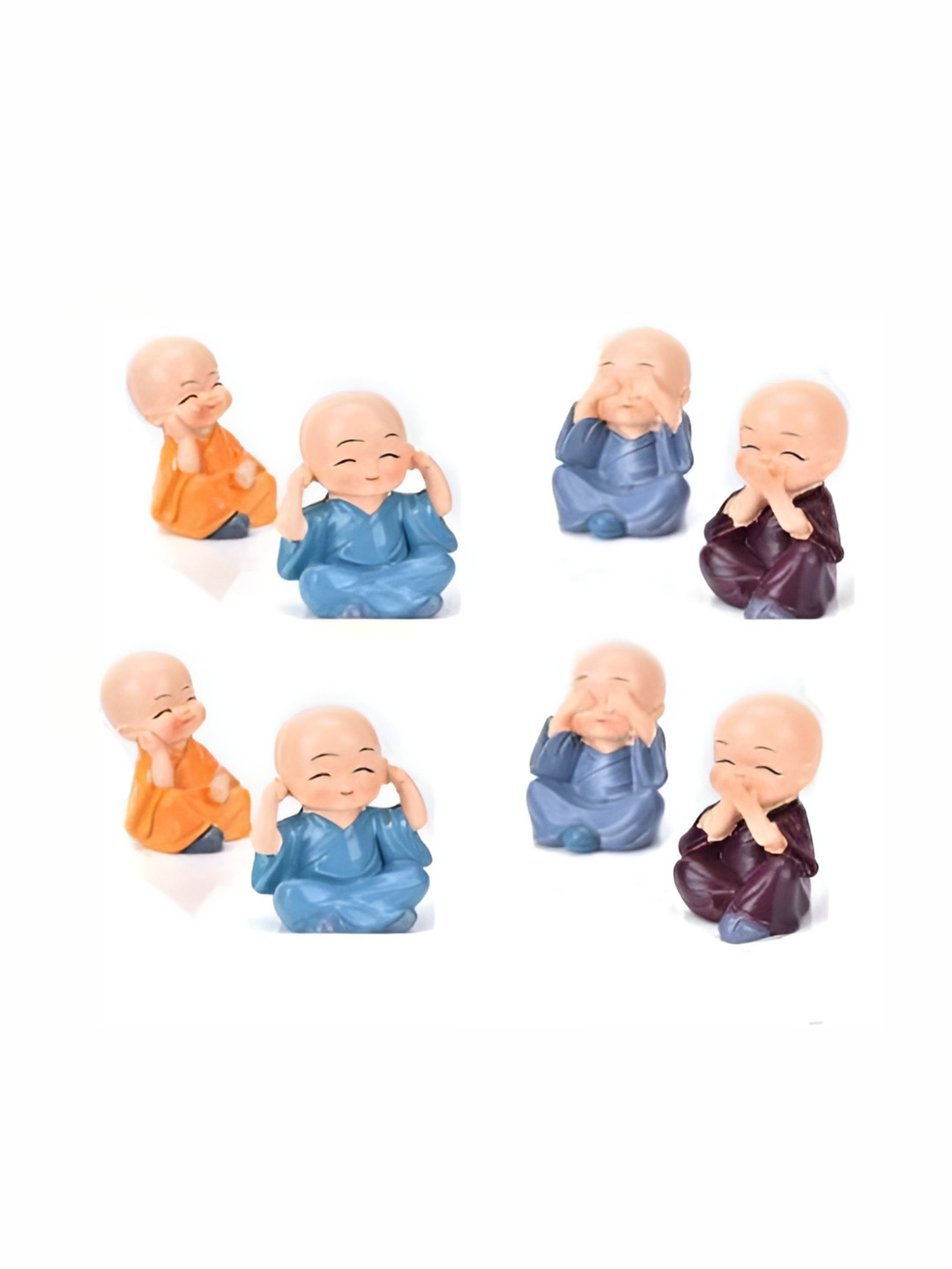 Navyaksh Budha Monk Multicoloured Metal Metallic Living Room Set of 4 Small Showpieces -