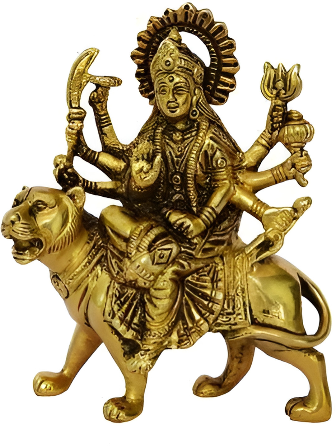 Navyaksh Durga Mata Gold Brass Metallic Prayer Room Small Showpiece -