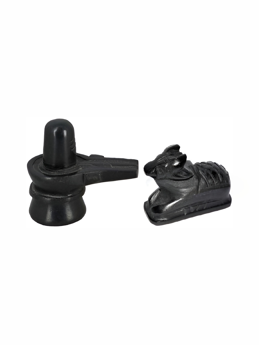 Navyaksh Pathar Nandi Shivling Black Metal Metallic Prayer Room Set of 2 Tiny Showpieces -