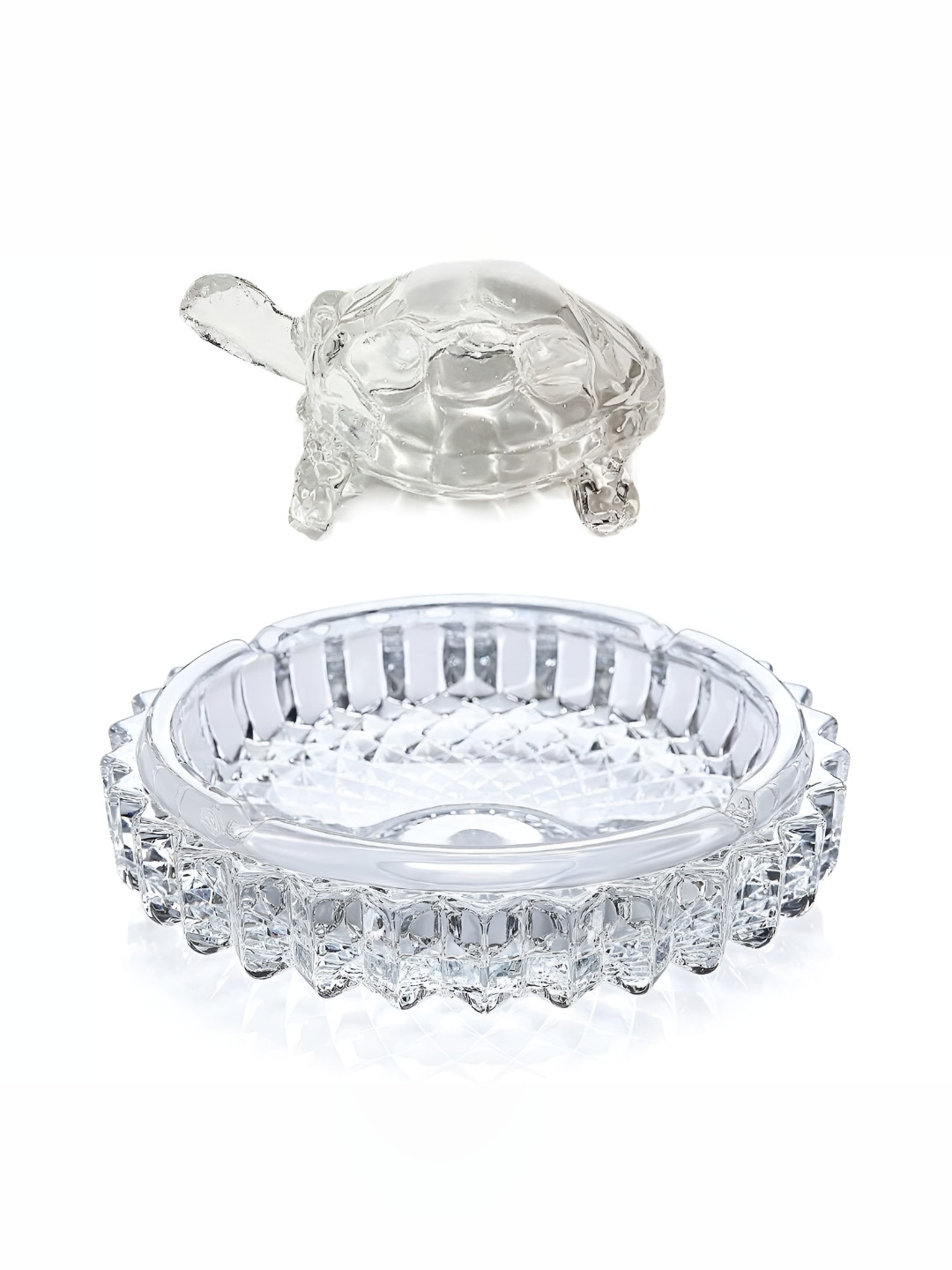 Navyaksh Turtle Plate White Metal Matte Living Room Set of 2 Small Showpieces -