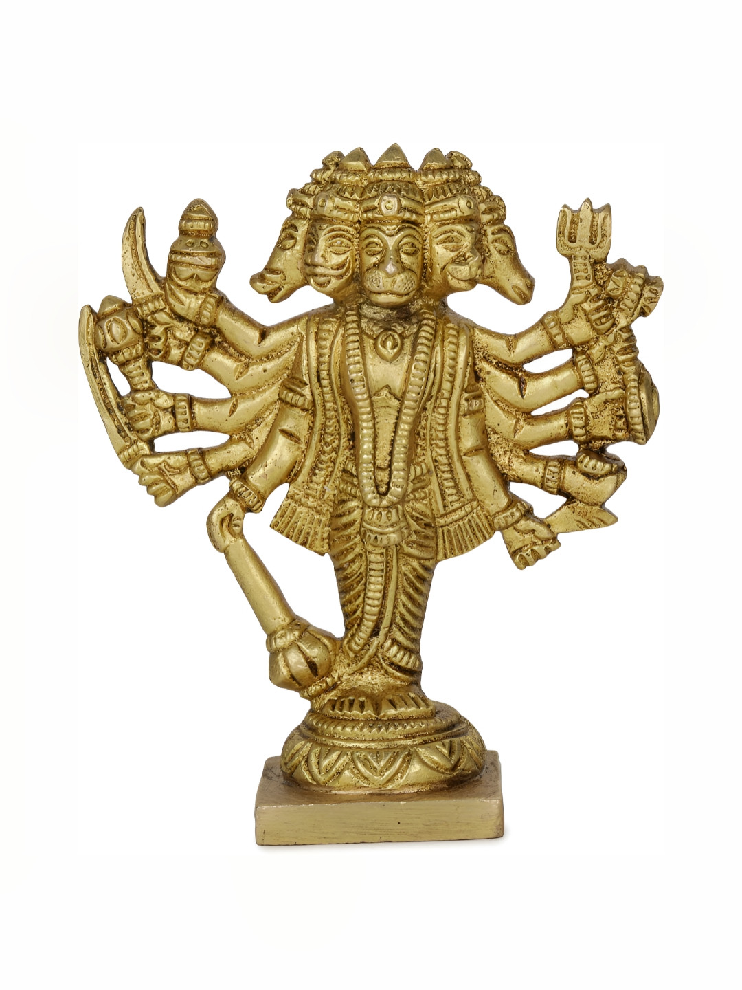 Navyaksh Standing Panchmukhi Hanuman Gold Brass Metallic Prayer Room Small Showpiece - 4.1 Inches