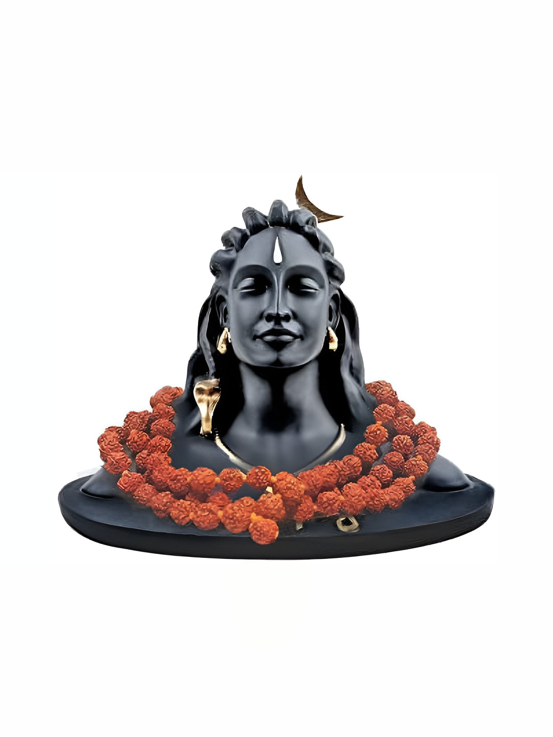 Navyaksh Yogi with Rudraksh Mala Black Metal Metallic Prayer Room Set of 4 Tiny Showpieces -