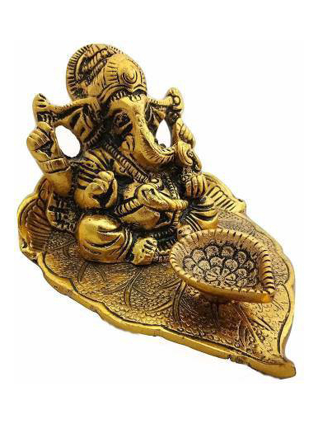Navyaksh Gold Toned Metal Ganesh Idol Diya