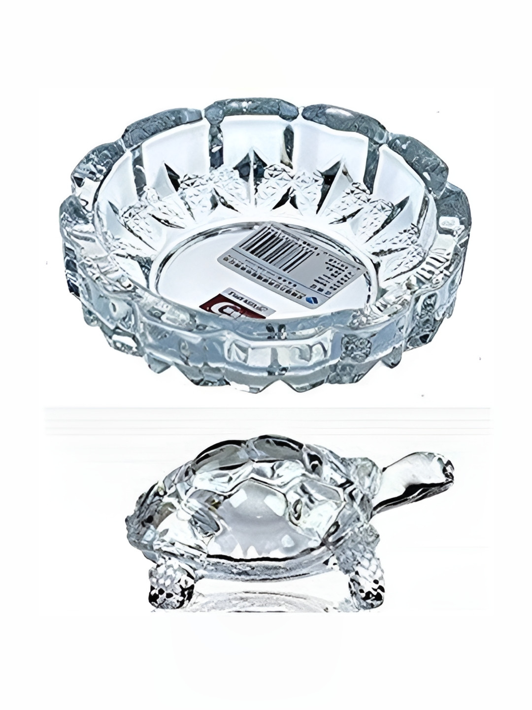 Navyaksh Turtle Plate White Crystal Glossy Prayer Room Set of 2 Tiny Showpieces -
