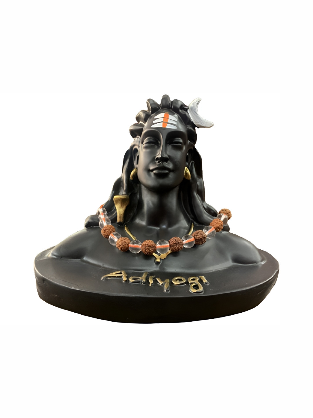 Navyaksh Yogi with Rudraksh Mala Black Polyresin Matte Prayer Room Set of 2 Small Showpieces - 4.7 Inches