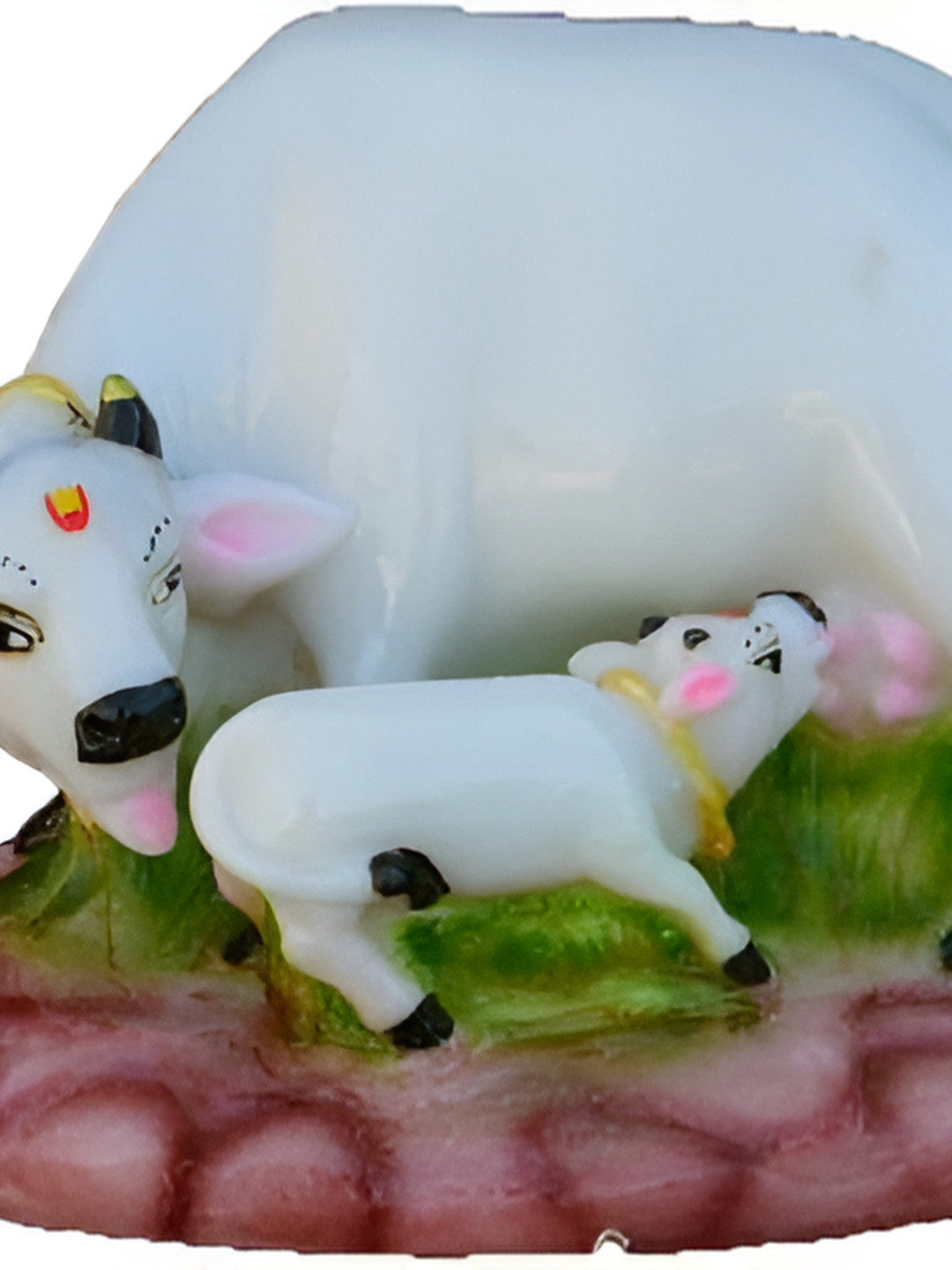 Navyaksh White Cow Bachda White Metal Metallic Living Room Small Showpiece - 3 Inches