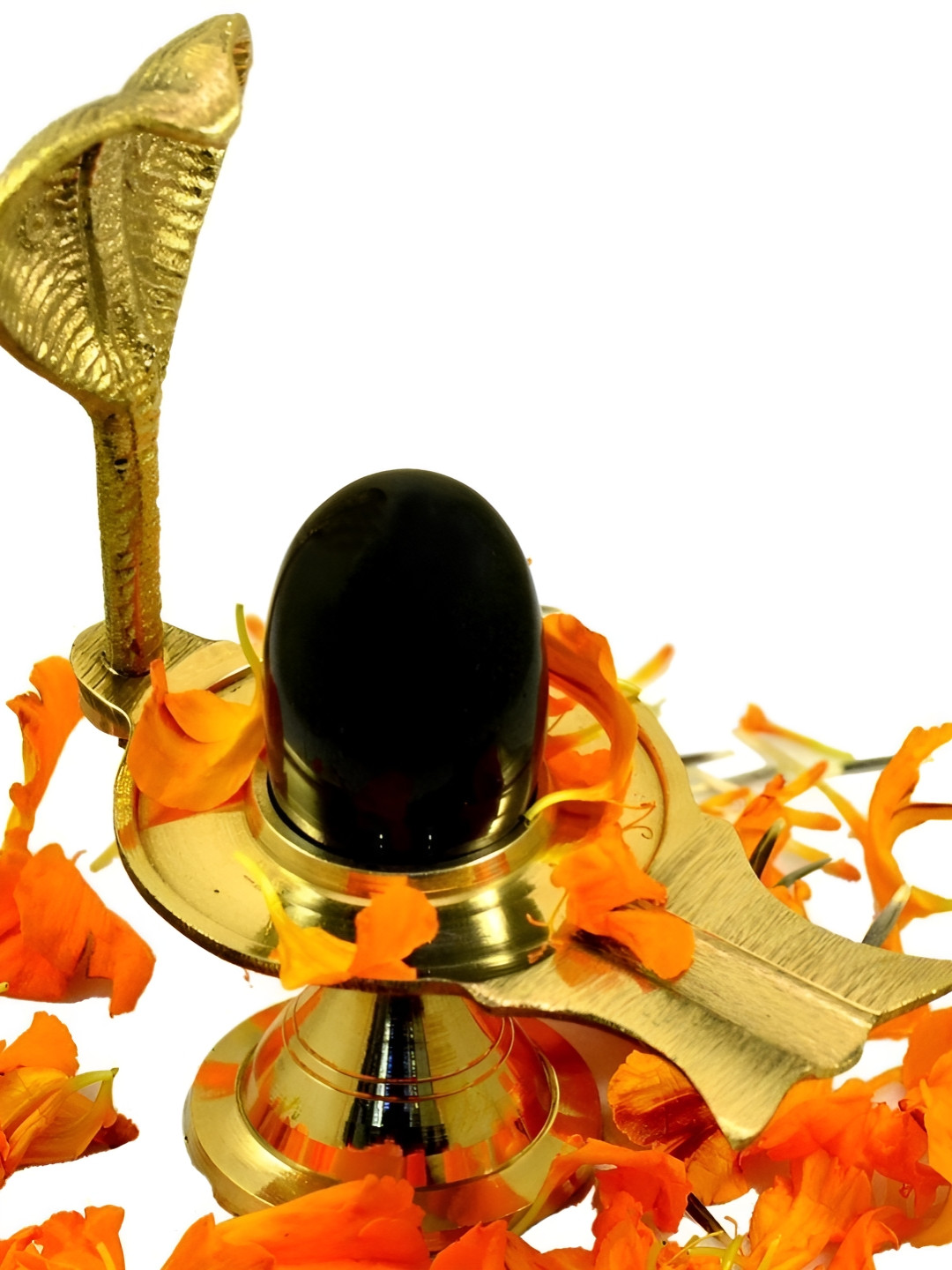 Navyaksh Pathar Shiv Ling Gold Brass Metallic Prayer Room Set of 2 Small Showpieces -