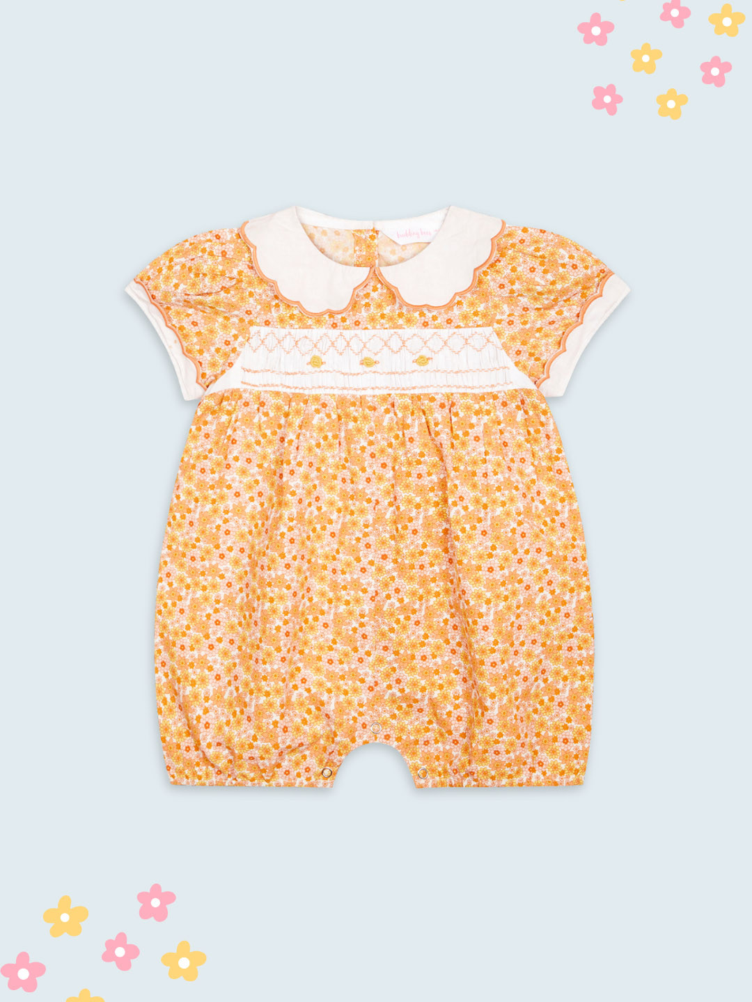 Budding Bees Girls Floral Printed Cotton Playsuit
