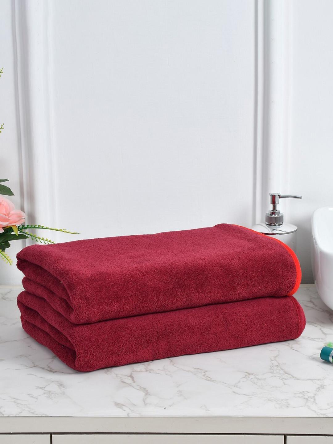 Cotton Bolls Textiles Maroon 2 Pieces 300 GSM Bath Towels