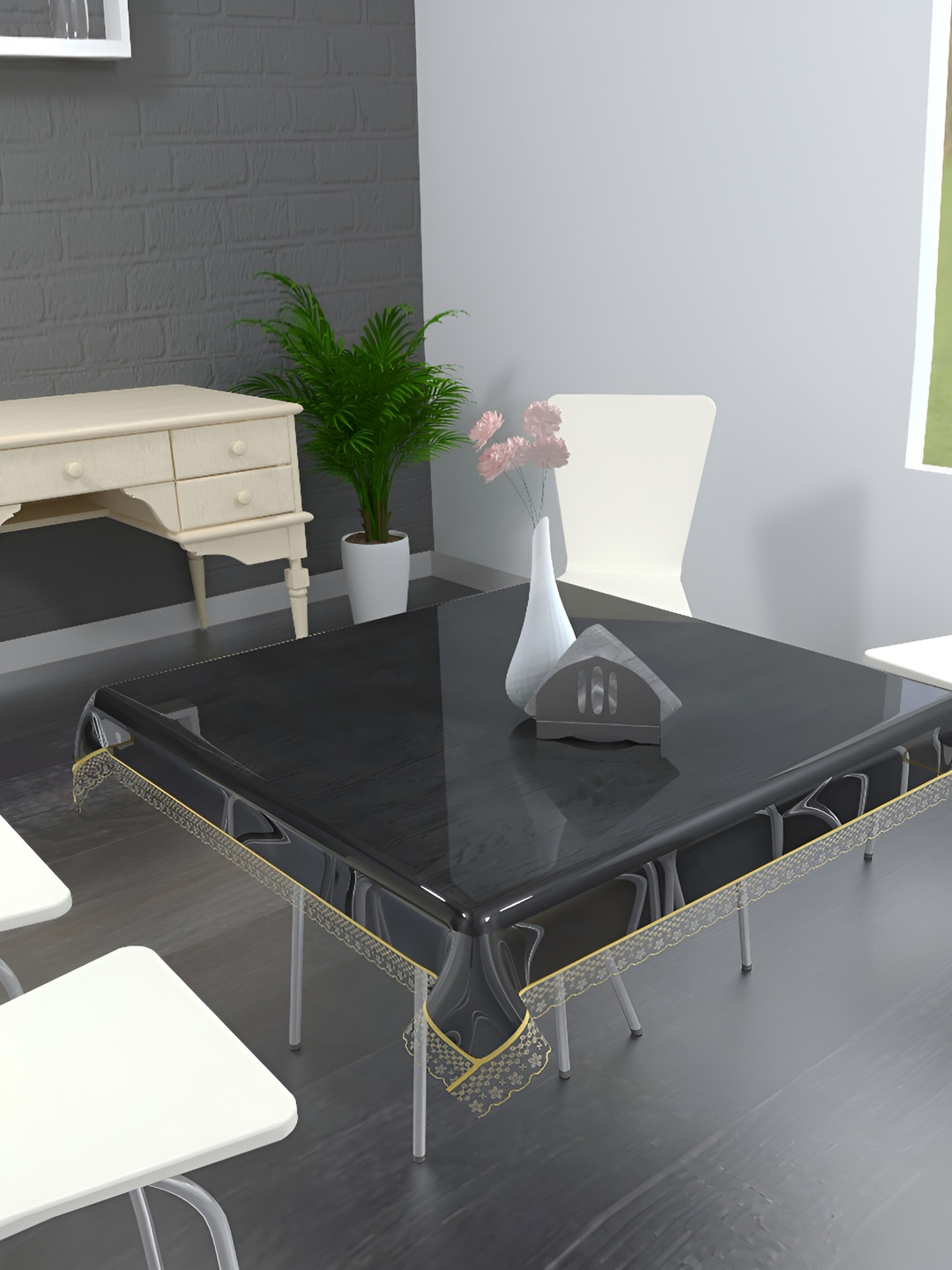 MONKDECOR Transparent Waterproof 4 Seater Square Shaped Table Cover