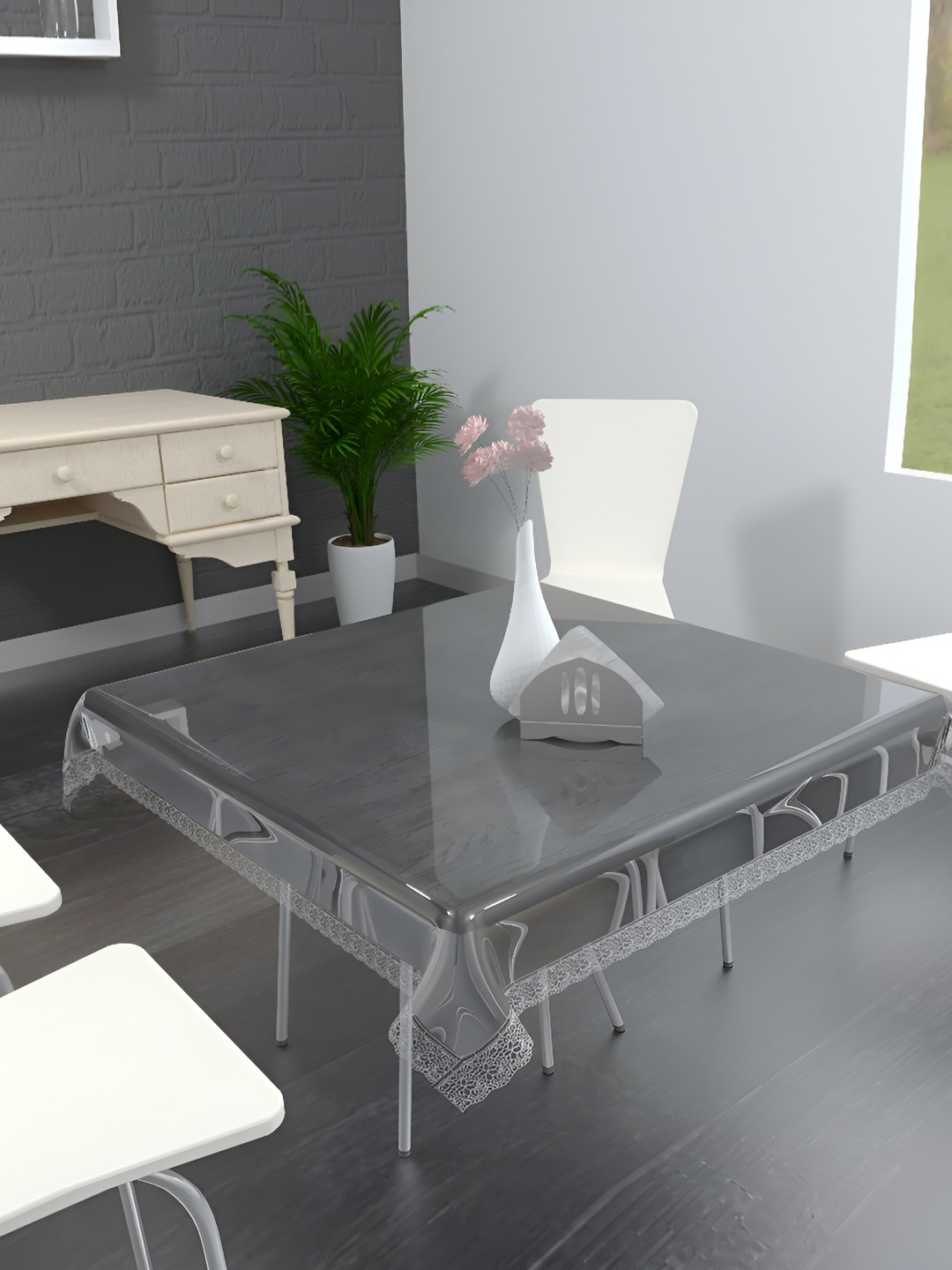 MONKDECOR Transparent Square Waterproof 4-Seater Table Cover