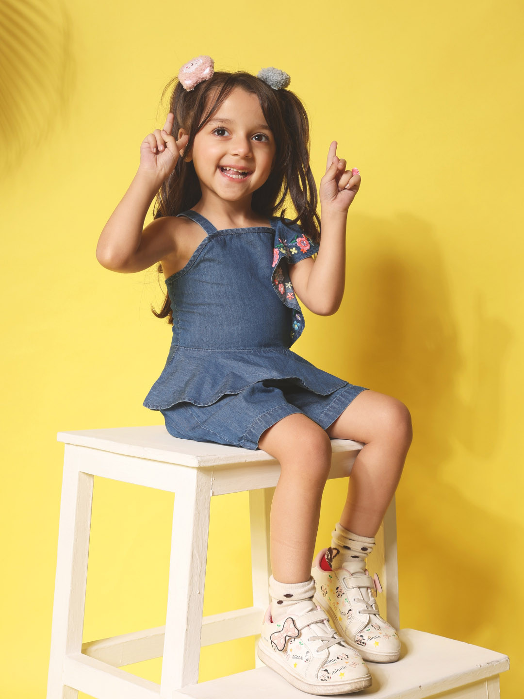 Budding Bees Girls Embroidered Denim Pure Cotton Top with Shorts