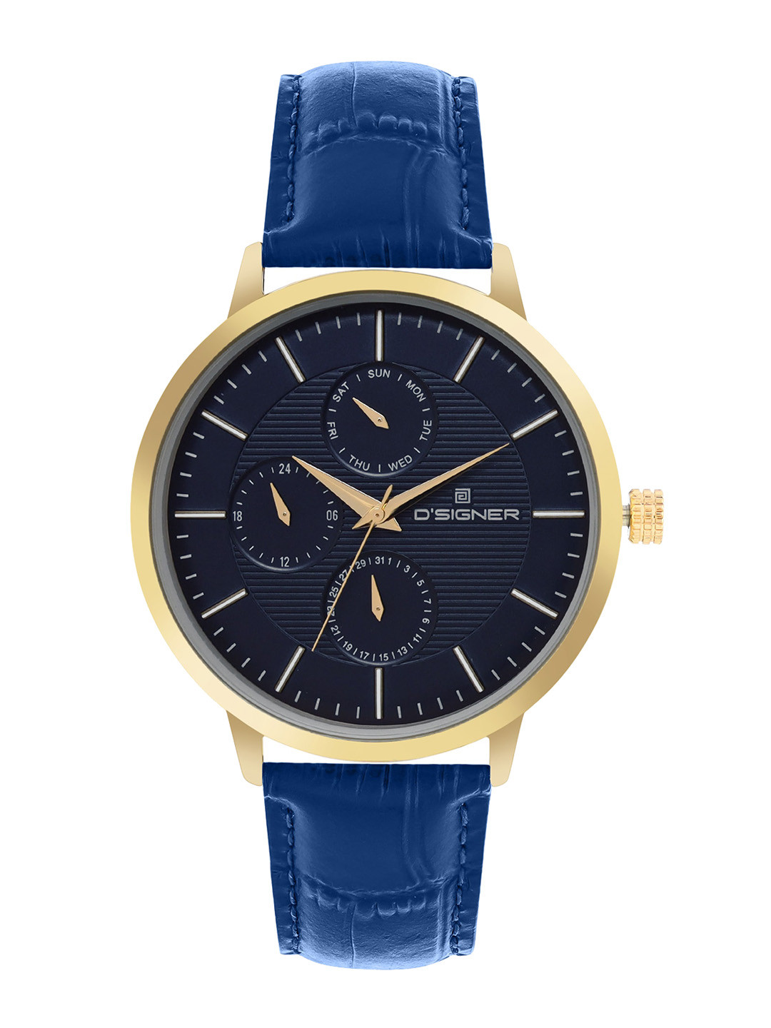 D'SIGNER  Men Brass Textured Dial & Leather Straps Round Analogue Watch 792GL.5G