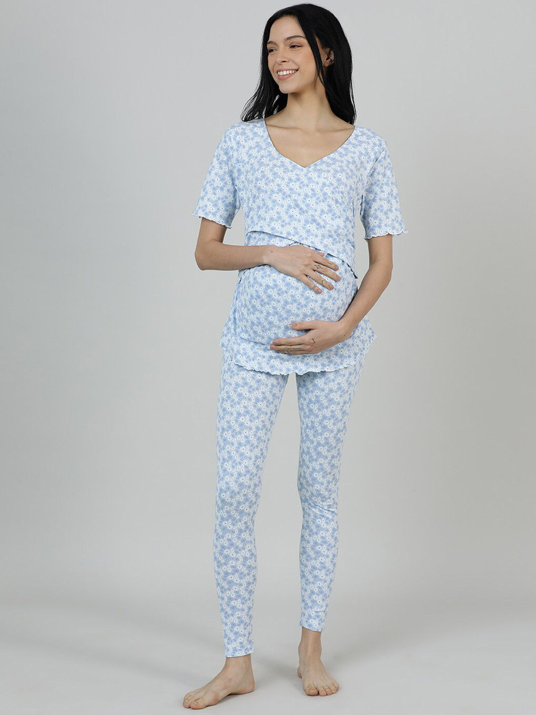mackly Floral Printed Pure Cotton Maternity T-shirt With Leggings