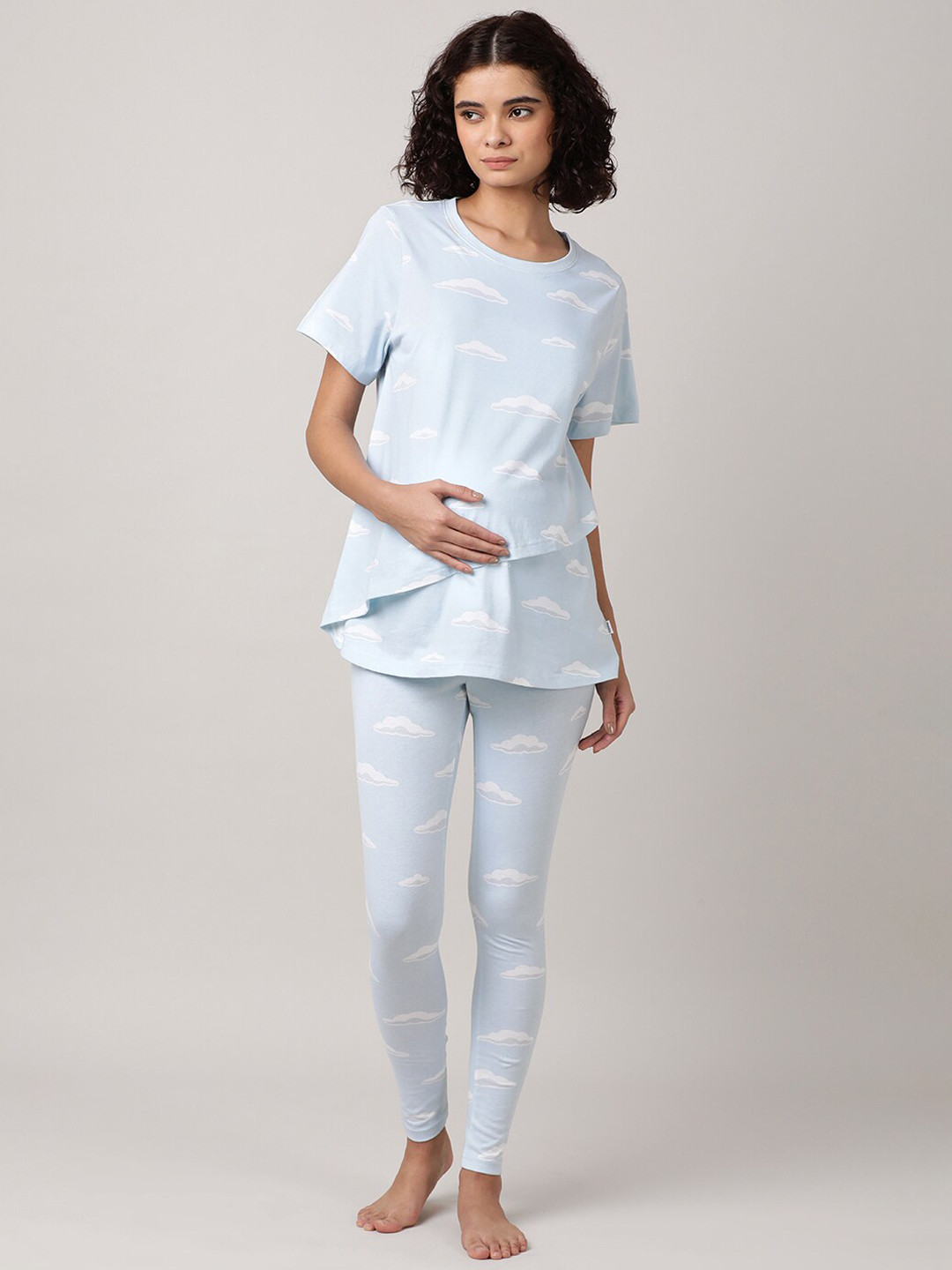 mackly Printed Pure Cotton Maternity T-shirt With Leggings