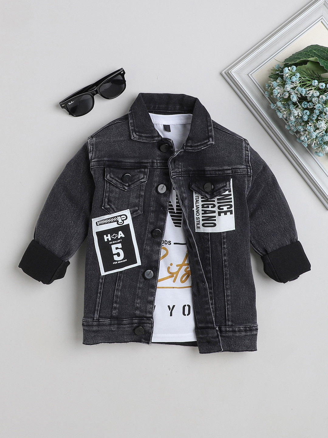 Ministitch Boys Washed Denim Jacket with Embroidered