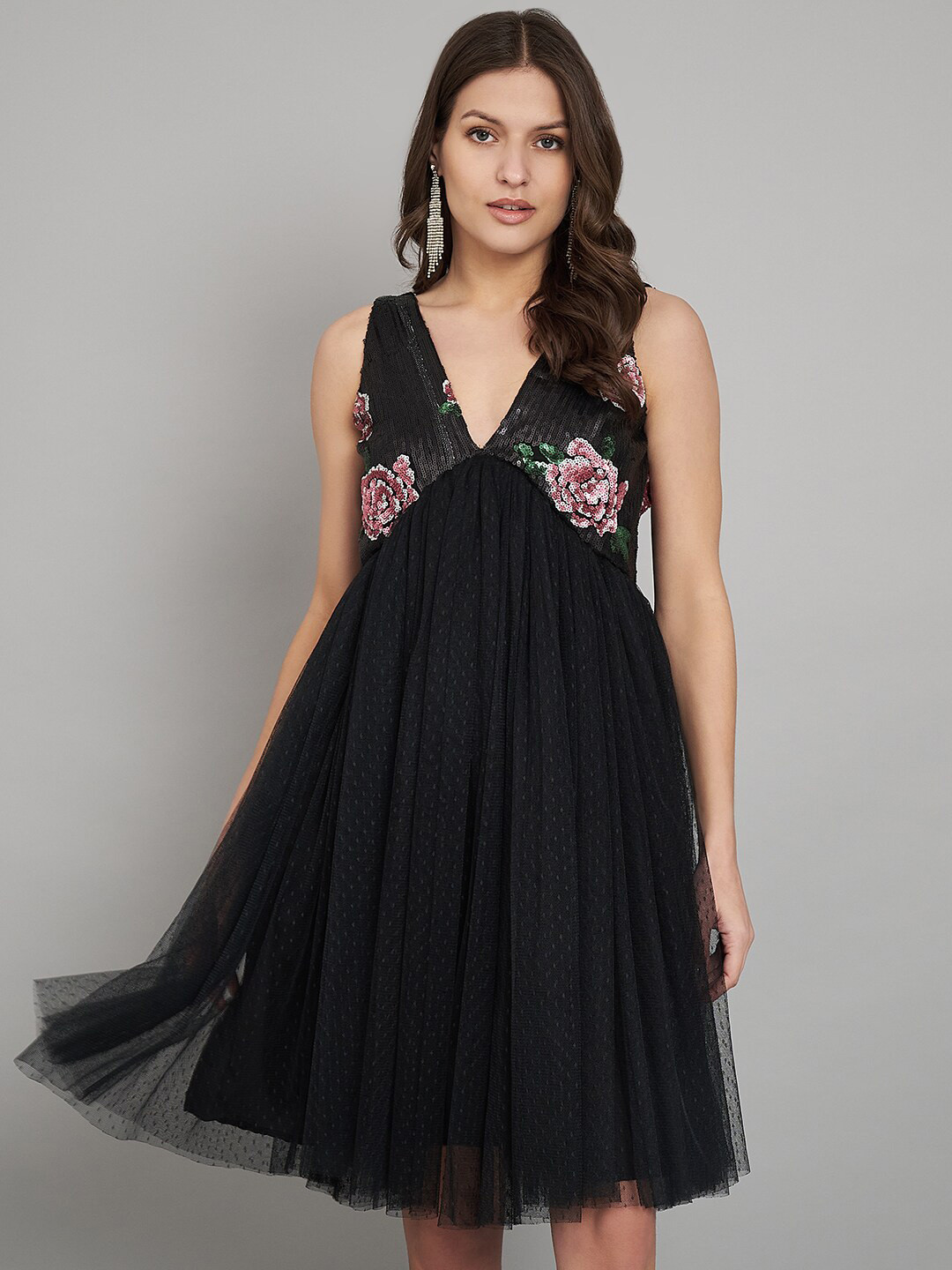 Amagyaa Print Net Empire Dress