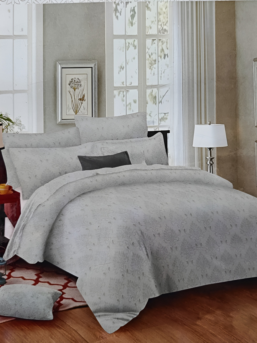 Signature Signature Club Collection Green Floral Cotton 300 TC King Fine Bedsheet with 2 Pillow Covers-108 x 108 inches