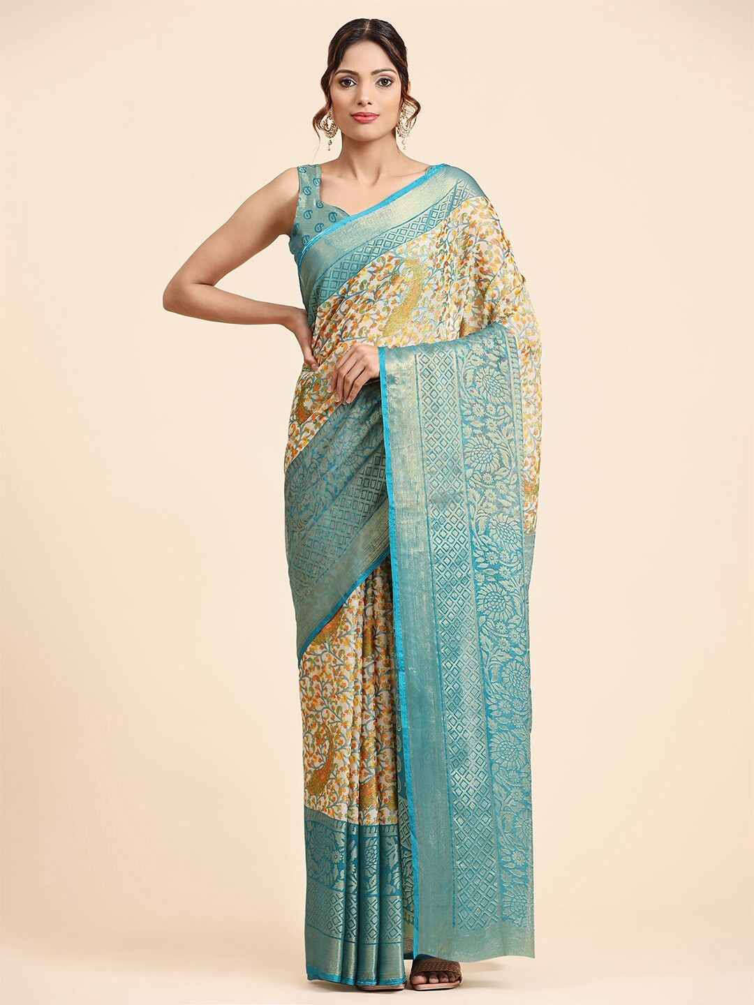 SANJANA  SILK Paisley Printed Zari Pure Chiffon Saree